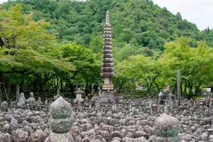 Stone Pagoda and stone memorial markers at Adashino Nenbutsu-Ji Temple